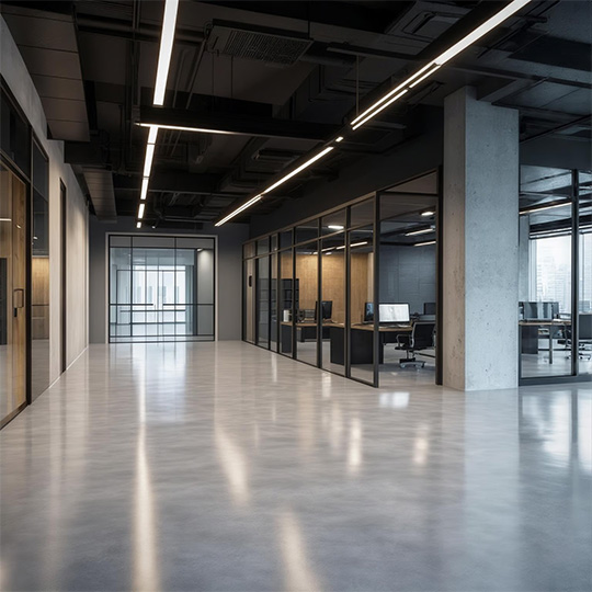 Office With Epoxy Floor And Windows