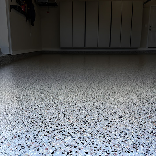Black And White Epoxy Flake Floor In Garage