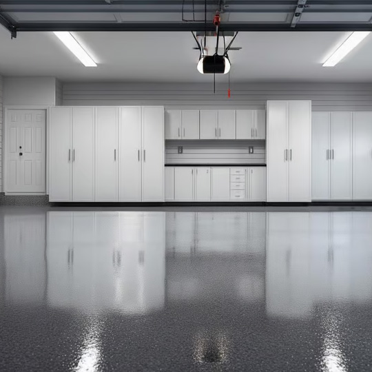 Grey Garage Floor With Cabinets