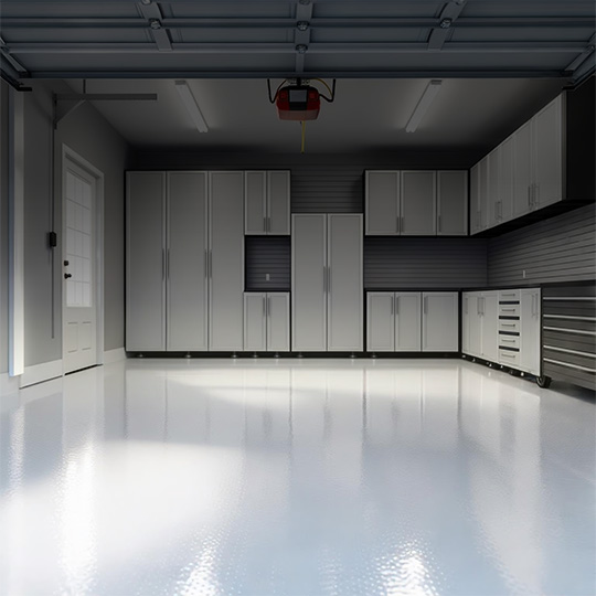 White Garage Floor With White Cabinets