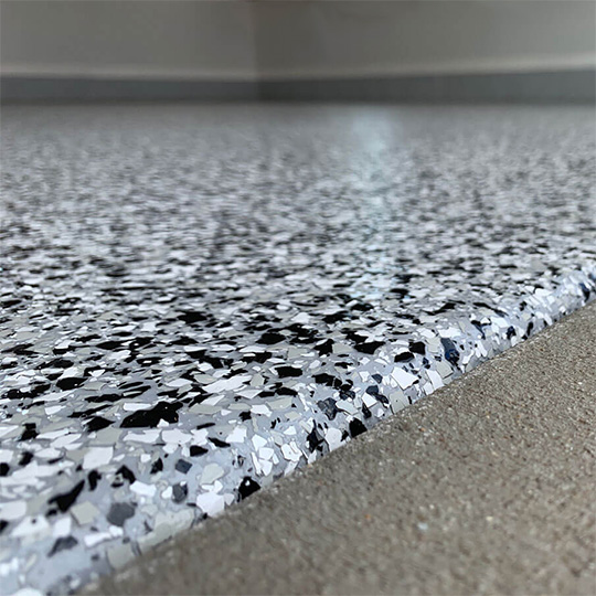 White Garage Floor With Black Flake