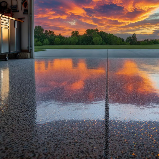 Epoxy Garage Floor With Sunset