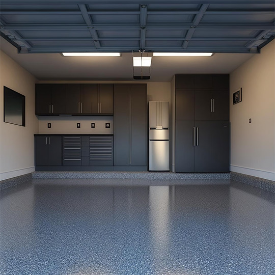 Garage Floor With Grey Cabinets