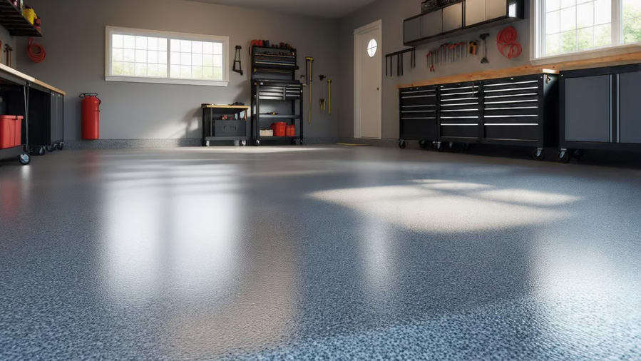 Garage Floor With Black Cabinets