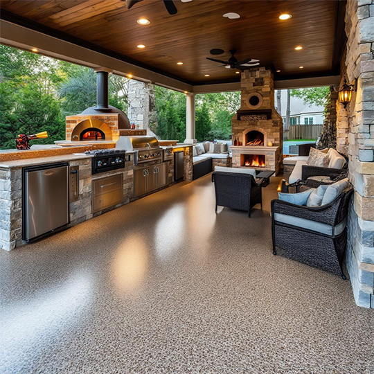Outdoor Kitchen With Epoxy Flooring